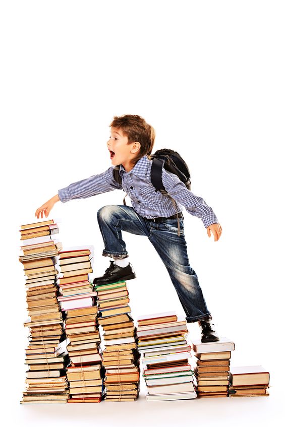 20633829 - a boy climbing the stairs of books. education. isolated over white.